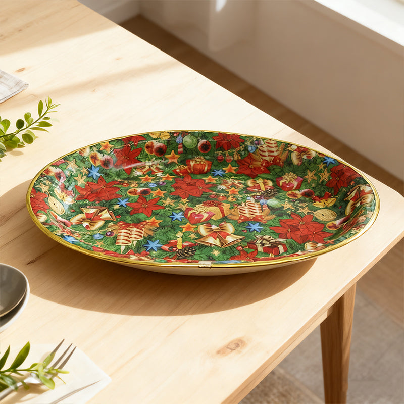 45 x 34 cm Assorted Designs Plastic Christmas Party Serving Oval Tray Printed Design
