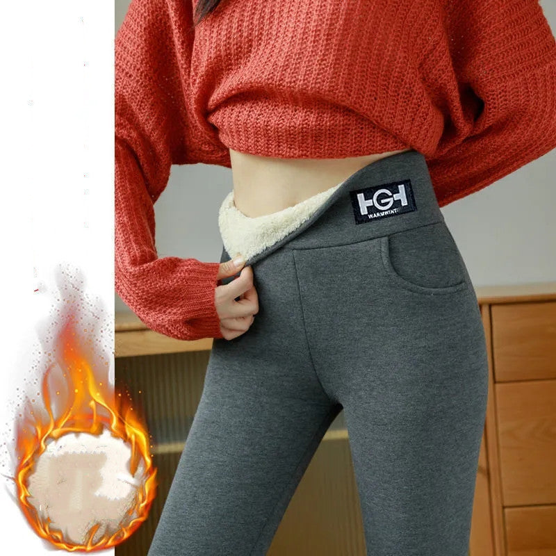 Winter Cashmere Thickened Outwear Lamb Fleece Leggings Female