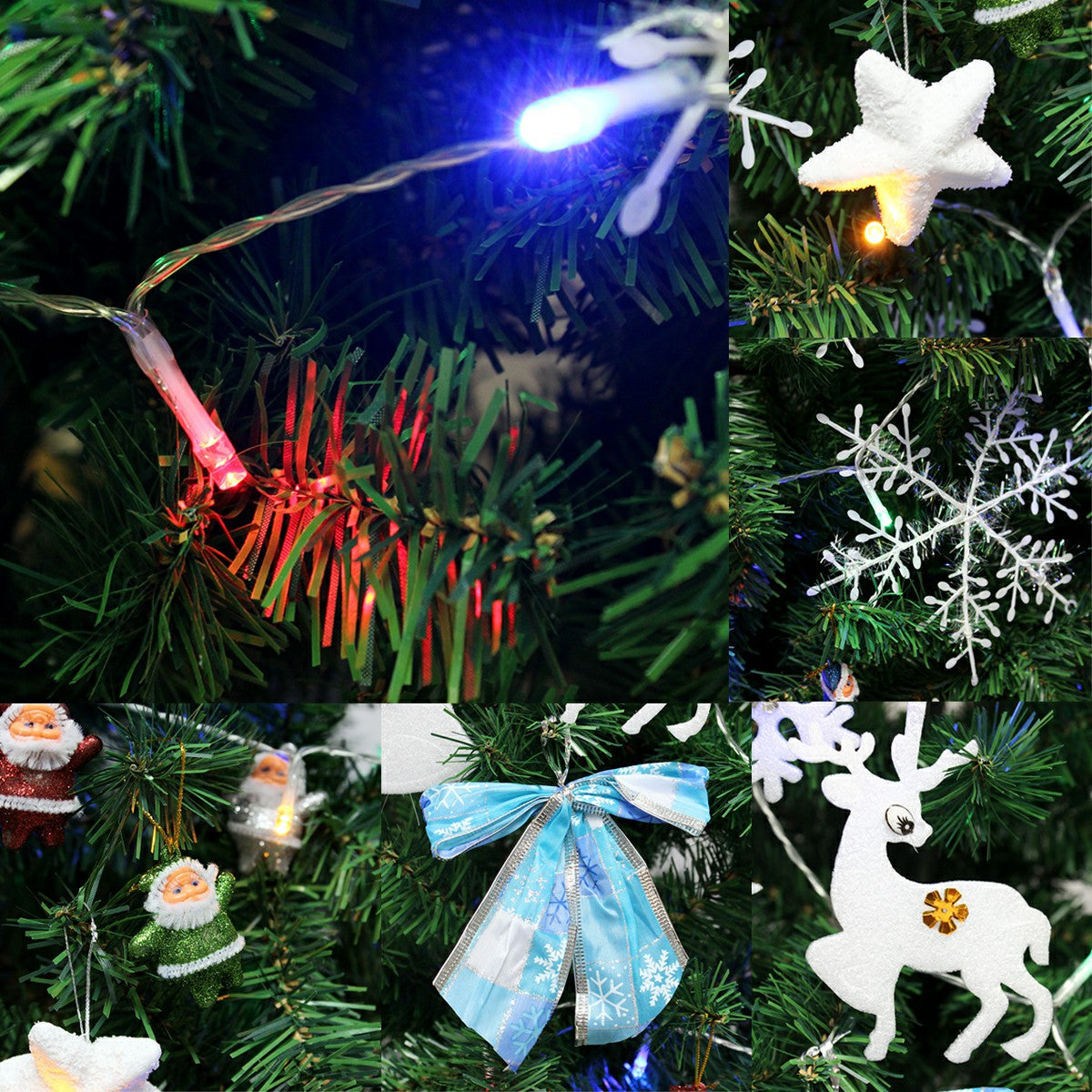 1 Set Christmas Xmas Word Plate, Bowknot, LED Light, Snowflake Star, Santa Decor Kit