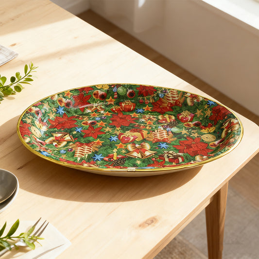 45 x 34 cm Assorted Designs Plastic Christmas Party Serving Oval Tray Printed Design