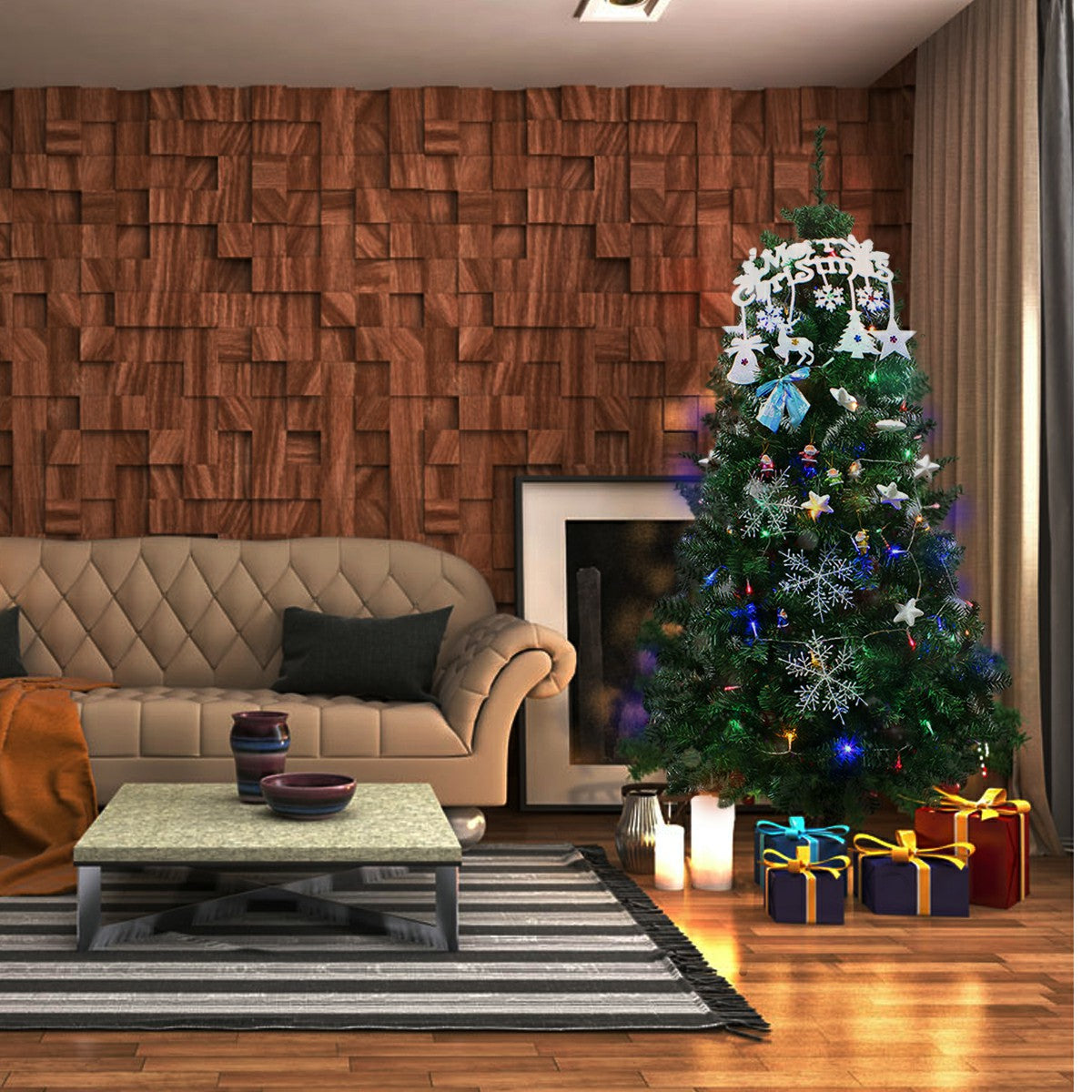 1 Set Christmas Xmas Word Plate, Bowknot, LED Light, Snowflake Star, Santa Decor Kit