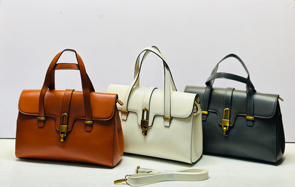 Metal trim satchel handbag