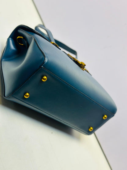 Metal trim satchel handbag