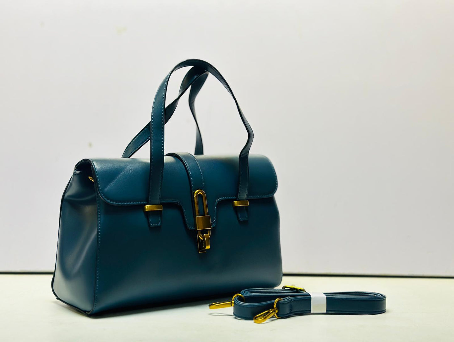 Metal trim satchel handbag