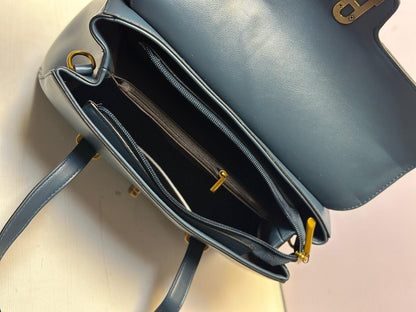 Metal trim satchel handbag