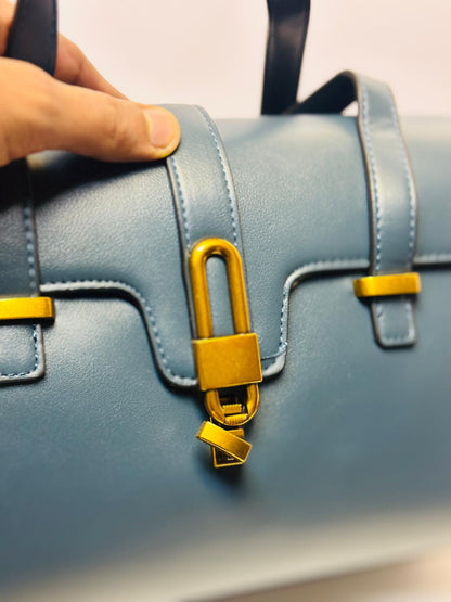 Metal trim satchel handbag