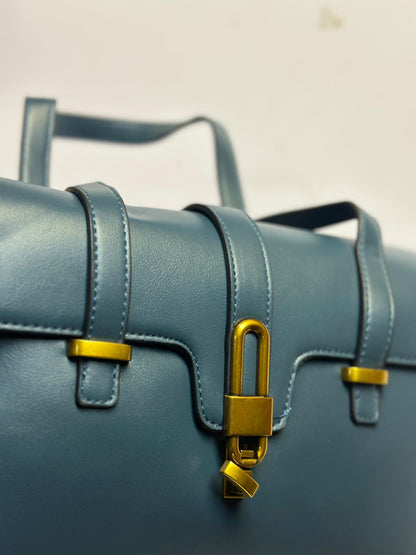 Metal trim satchel handbag