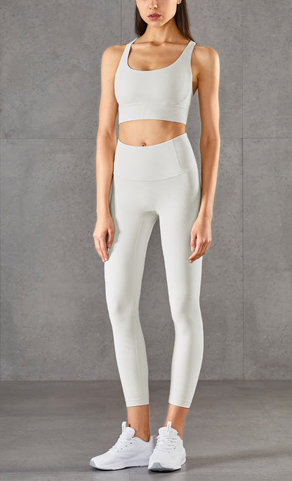 Ribbed Brocade Nude High Waist Leggings